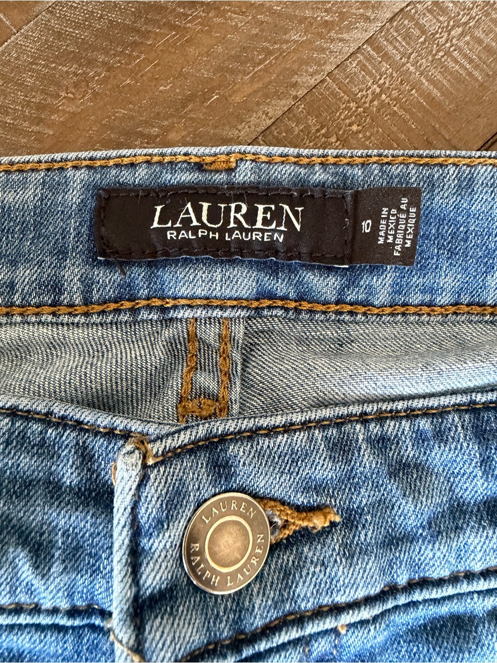 Lauren Ralph Lauren Light Blue Denim Jeans with Brown Topstitching